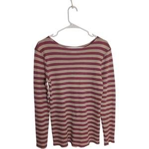 NEW BY BASICS women's stripe boat neck top in almond milk/camelia mel